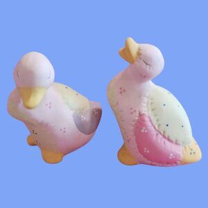 Vintage Quilted Ceramic Duck Figurines Set Of Two Pastel Colors